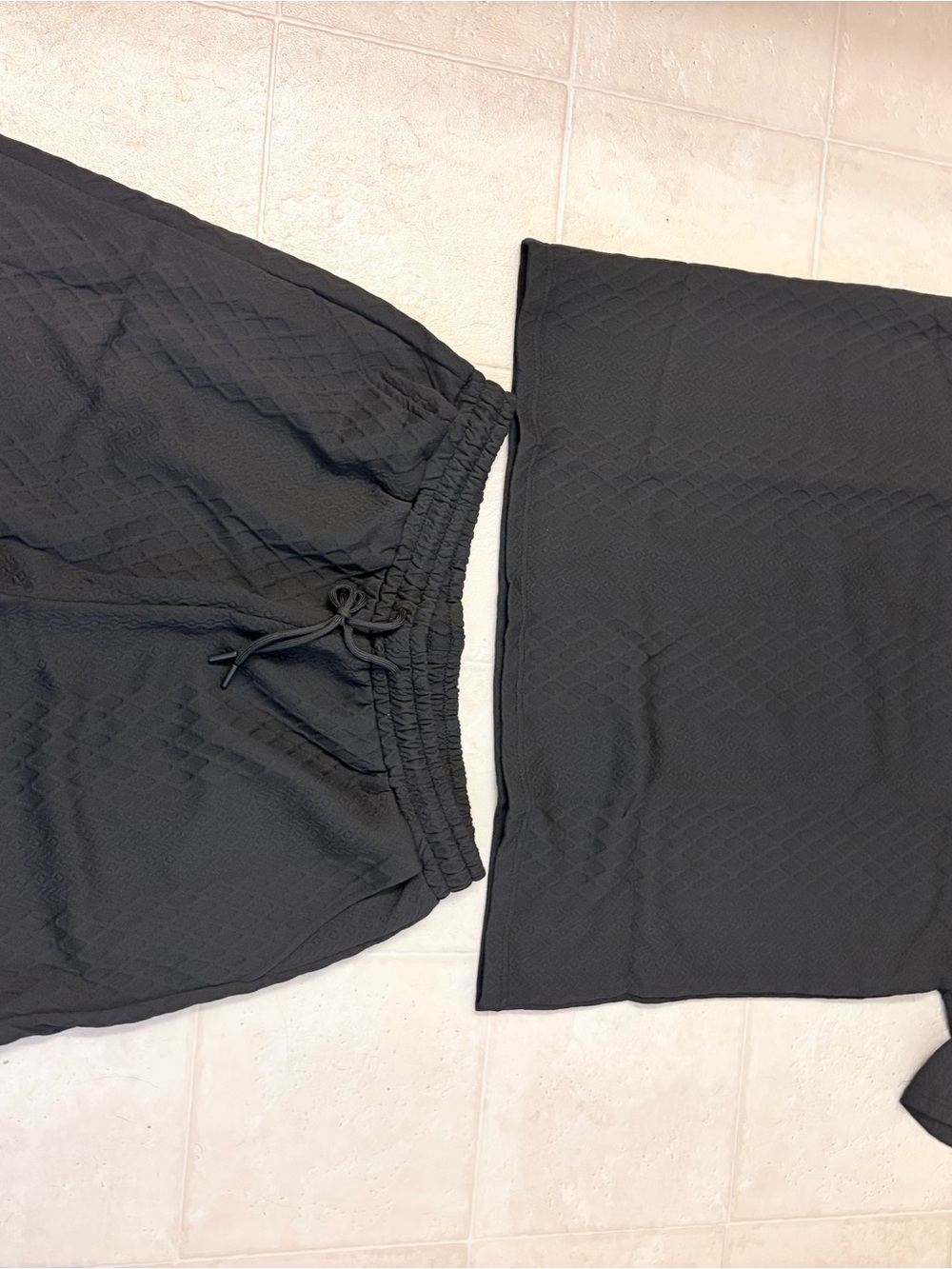 Black Quilted Two-Piece Lounge Set - Crop Top & Drawstring shorts